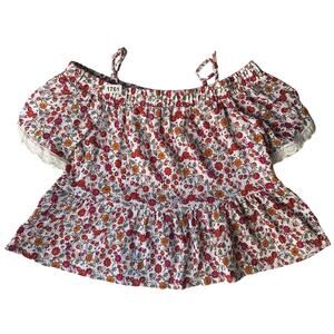 IN San Francisco Women Short Sleeve Off Shoulder Floral Blouse size M,White &Red